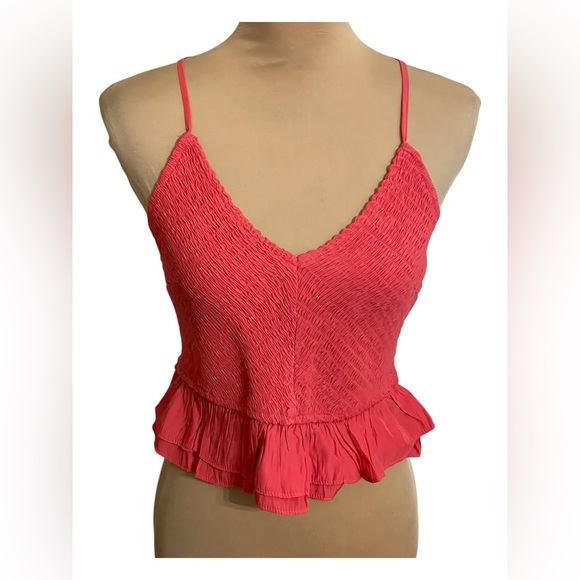 DO+BE ~Pink Ruffled Spaghetti Strap Top NWT Large - Picture 1 of 9